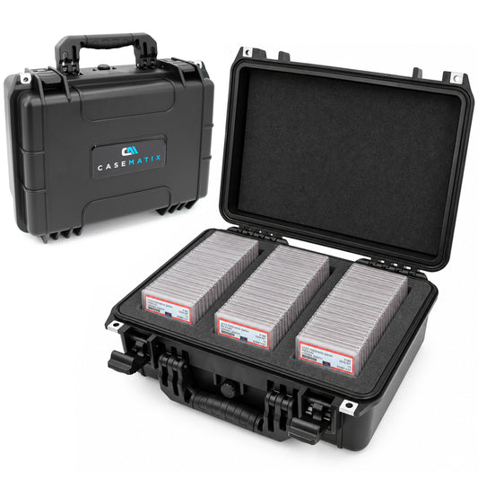 Graded Card Storage Box Fits 90+ BGS PSA Trading Cards TCG, Waterproof Sports Card Case with Three Custom Graded Card Case Compartments