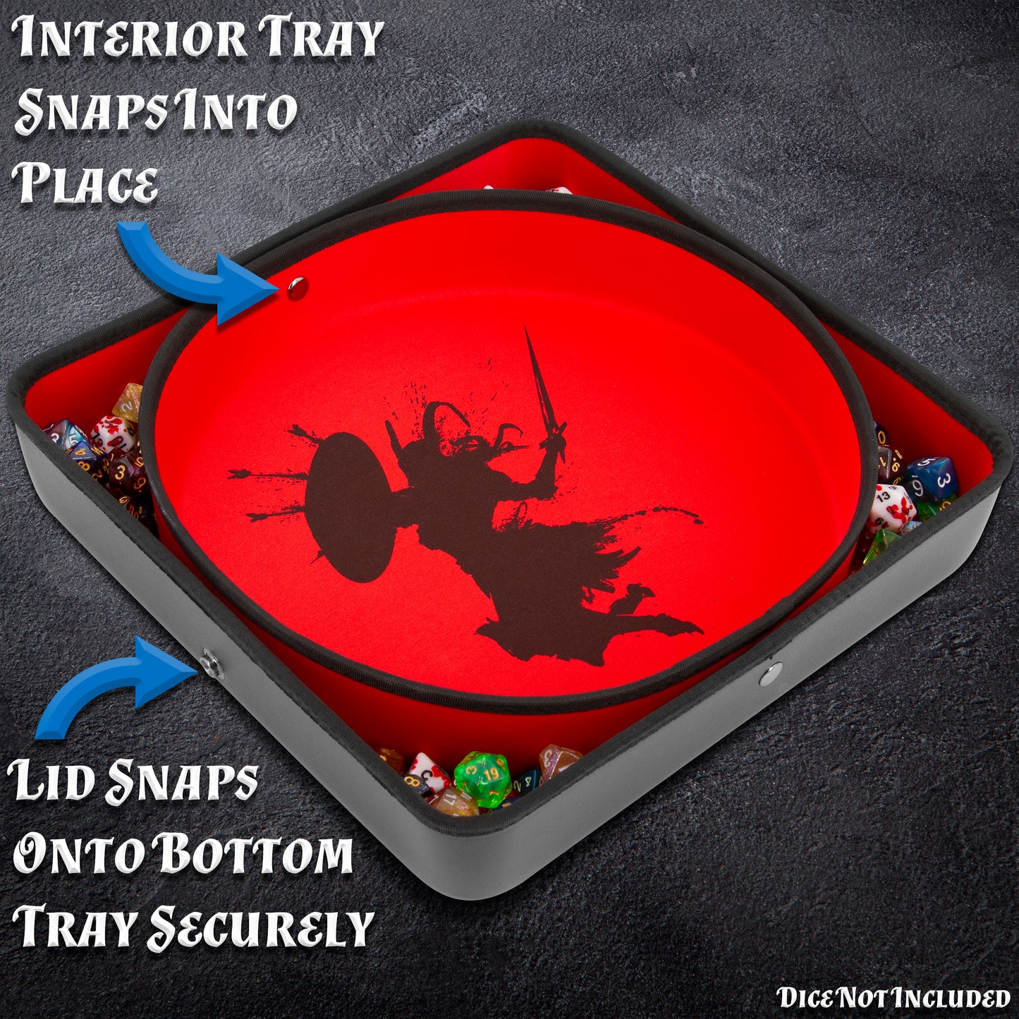 XL Dice Tray and DND Dice Holder Travel Case for Up to 700 RPG Dice, Expanding Design with 3 Dice Rolling Tray Arenas with Embossed Exterior