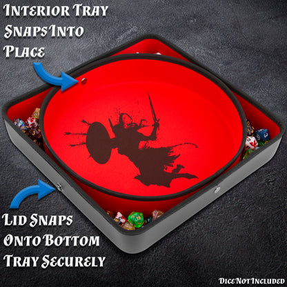 XL Dice Tray and DND Dice Holder Travel Case for Up to 700 RPG Dice, Expanding Design with 3 Dice Rolling Tray Arenas with Embossed Exterior