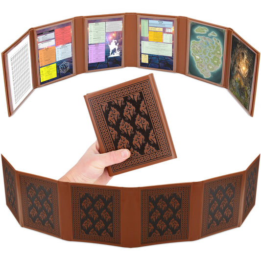 Miniature 6-Panel DM Screen – Compact Faux Leather Dungeon Master Screen for DND & TTRPG, Brown Tabletop RPG Screen for Better Player Connection