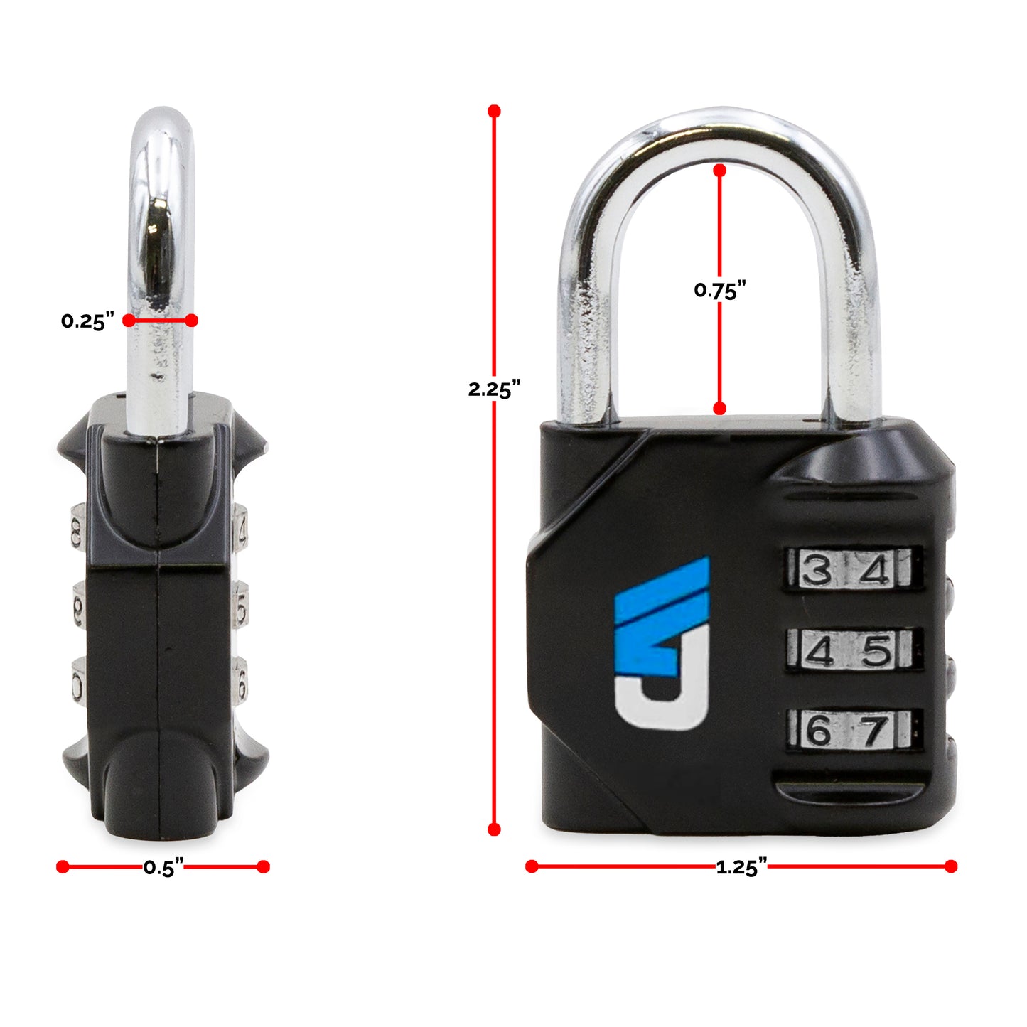 Adjustable Combination Padlock, Weather Resistant, 3 Digit Resetable Combination Lock, Keyless, Black, 2-Pack