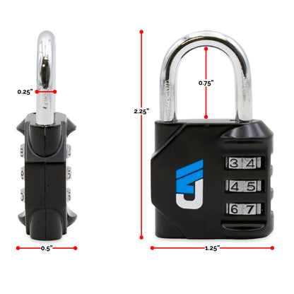 Adjustable Combination Padlock, Weather Resistant, 3 Digit Resetable Combination Lock, Keyless, Black