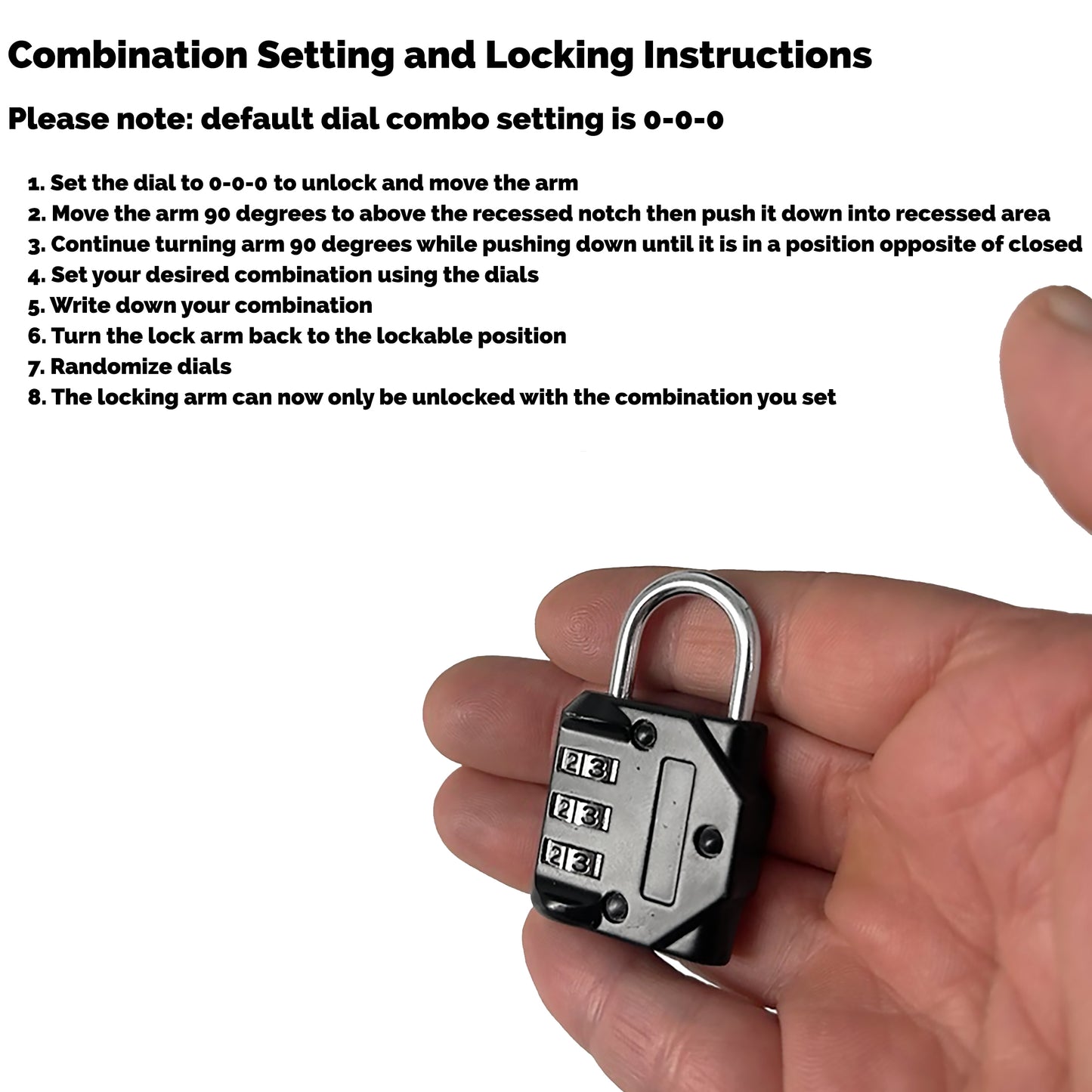 Adjustable Combination Padlock, Weather Resistant, 3 Digit Resetable Combination Lock, Keyless, Black
