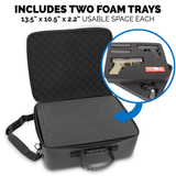 CASEMATIX Locking Gun Case Pistol Range Bag - Durable EVA Gun Bag with Two Layers of Customizable Foam for Up To 4 Handguns with Shoulder Strap