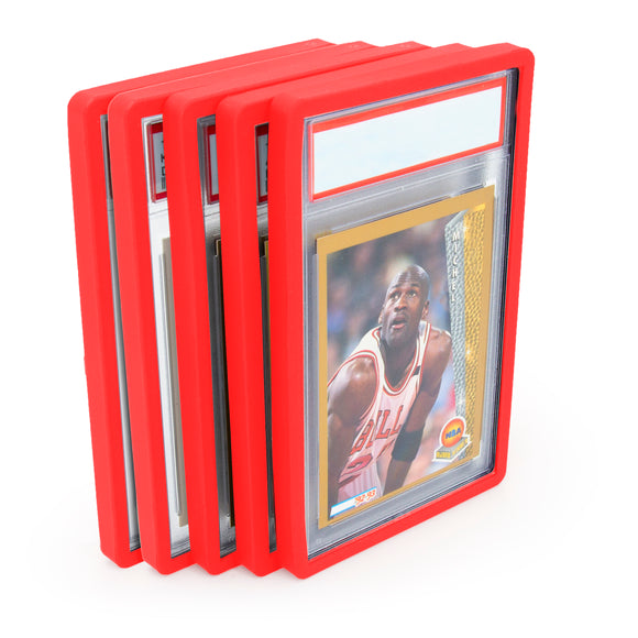 CASEMATIX Graded Card Bumper Guards Compatible with PSA Graded Cards, Includes 5 Card Sleeve Protectors, Does Not Fit Other Slab Card Brands, Red