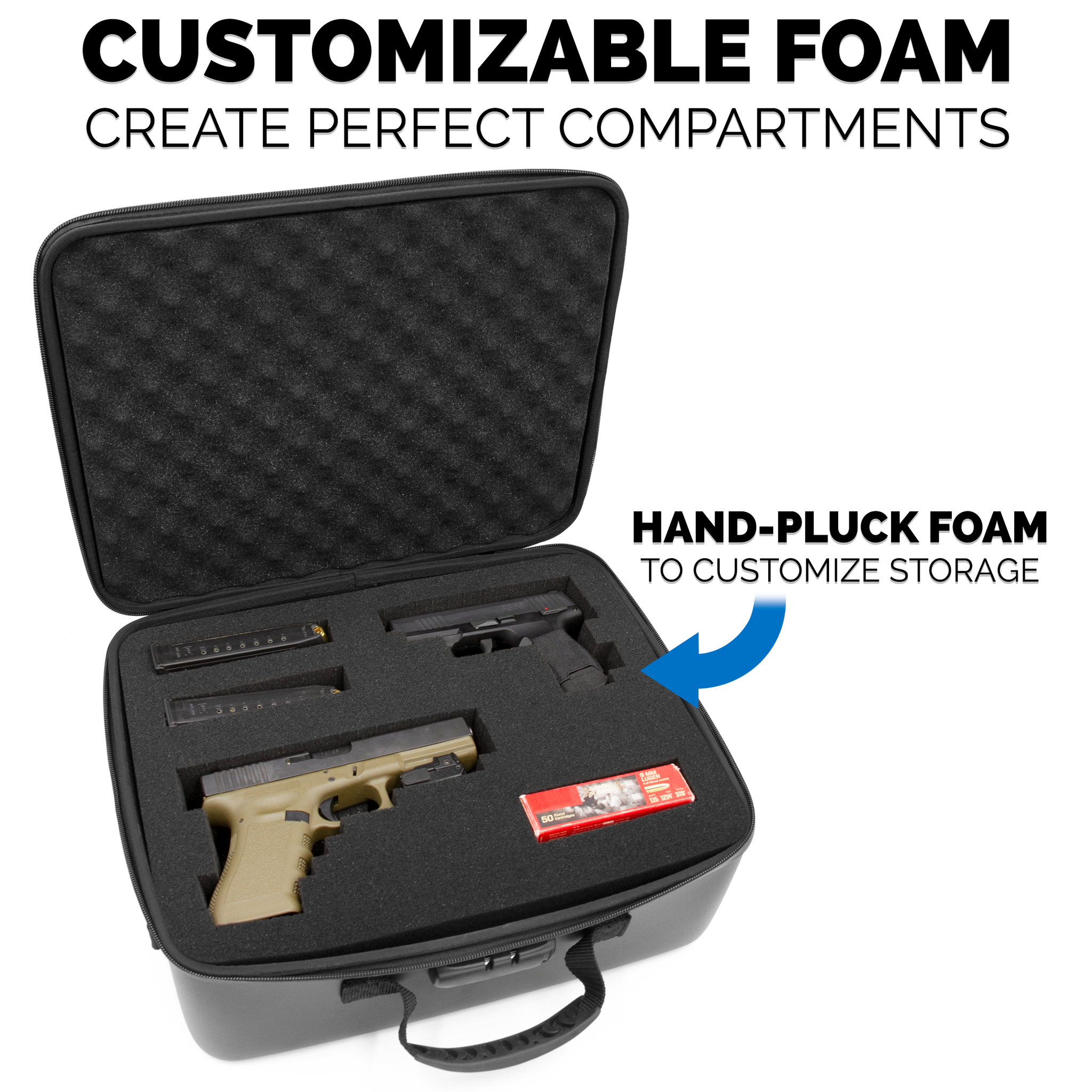 CASEMATIX Locking Gun Case Pistol Range Bag Durable EVA Gun Bag