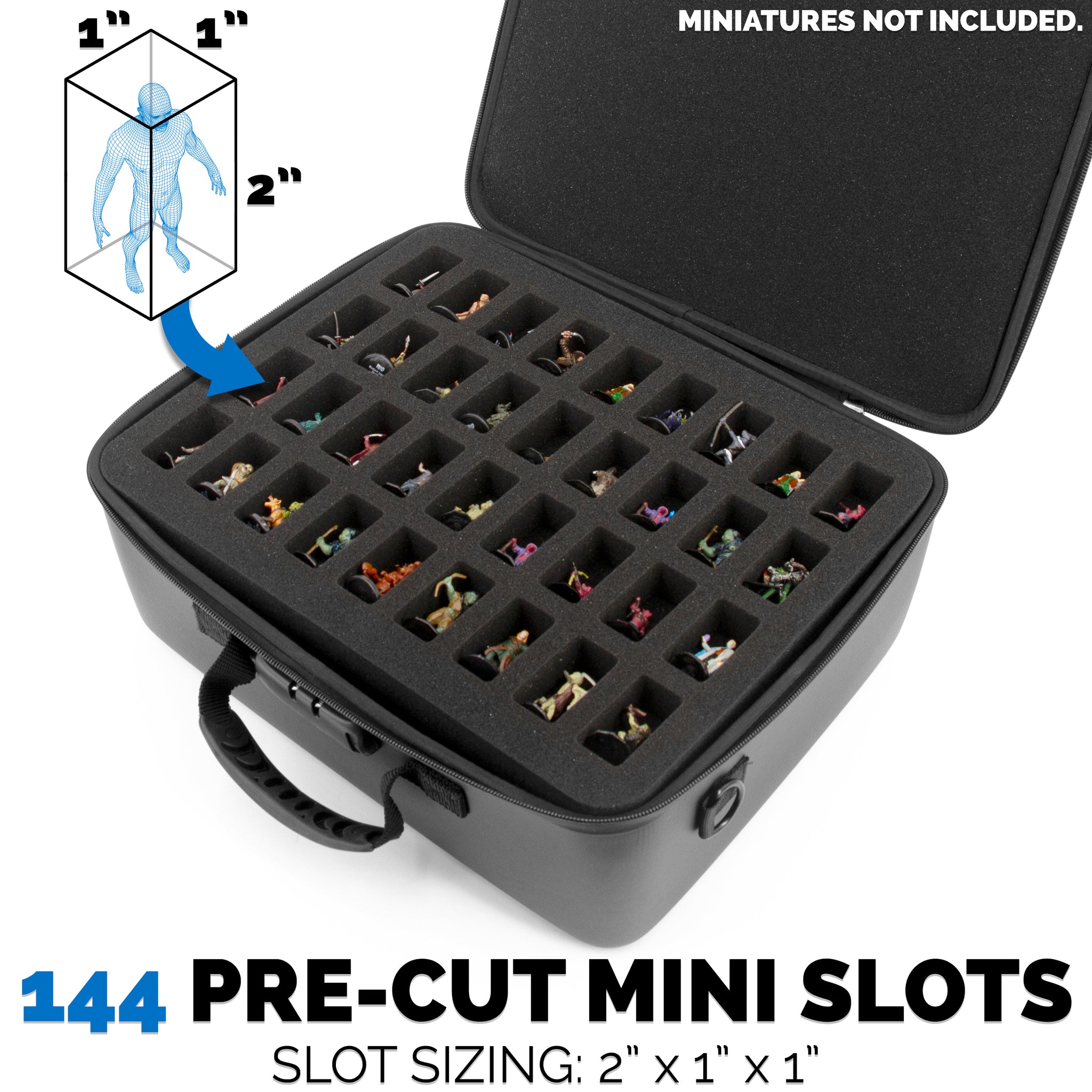 Casematix Miniature Storage Case - 30 ct Organizer for Dnd, Warhammer 40K Miniatures - Case Only, Size: 17 x 12.5 x 3.75, Black
