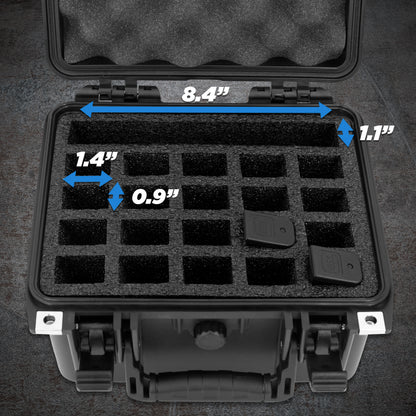 25 Pistol Magazine Storage Case or 20 Magazine & 1 Pistol Case - Waterproof Gun Magazine Storage for 25 9mm Magazines - Case Only