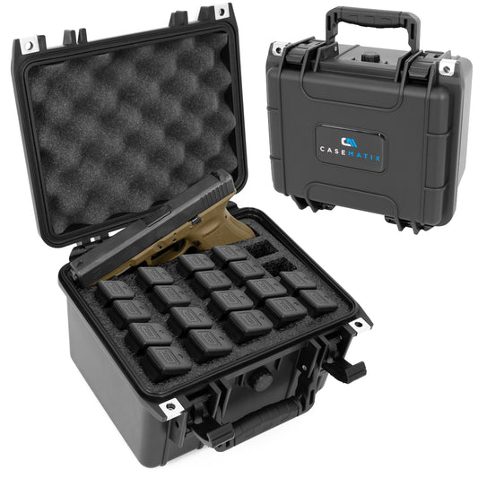 25 Pistol Magazine Storage Case or 20 Magazine & 1 Pistol Case - Waterproof Gun Magazine Storage for 25 9mm Magazines - Case Only