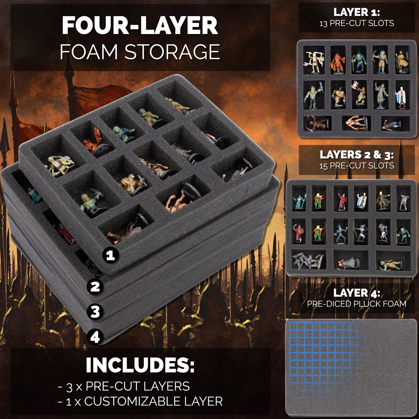 Miniature Carrying Case with Foam Trays – Hard Shell Storage Case Fits 43+ Minis, Warhammer 40k, DnD, Tabletop RPG & Mini Figure Storage