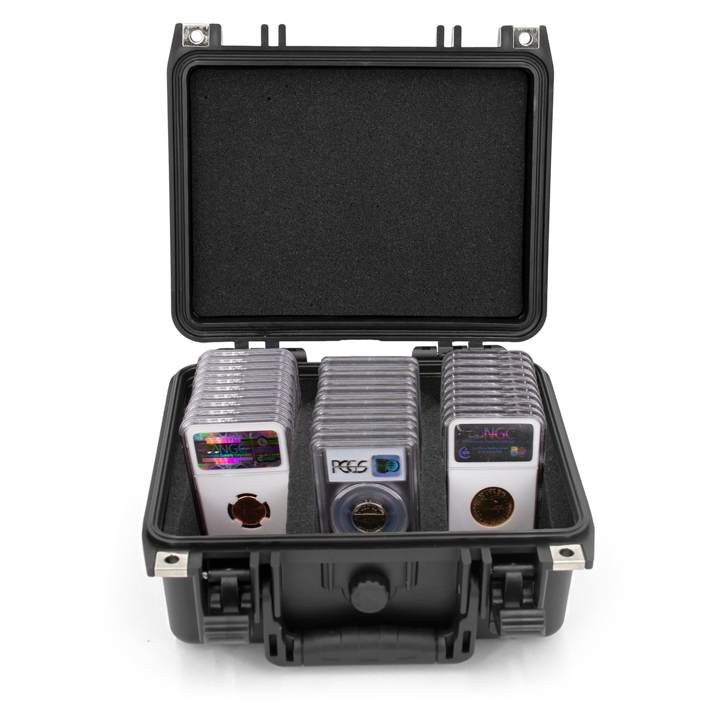 Graded Coin Case Compatible with 40+ PCGS or NGC Coin Slabs , Waterproof Coin Storage Box with Customizable Foam Will Fit Most Coin Holders