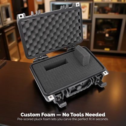 12" Hard Gun Case - Waterproof Shockproof Pistol Case with Customizable Foam Interior for 9mm Handgun & Accessories Storage