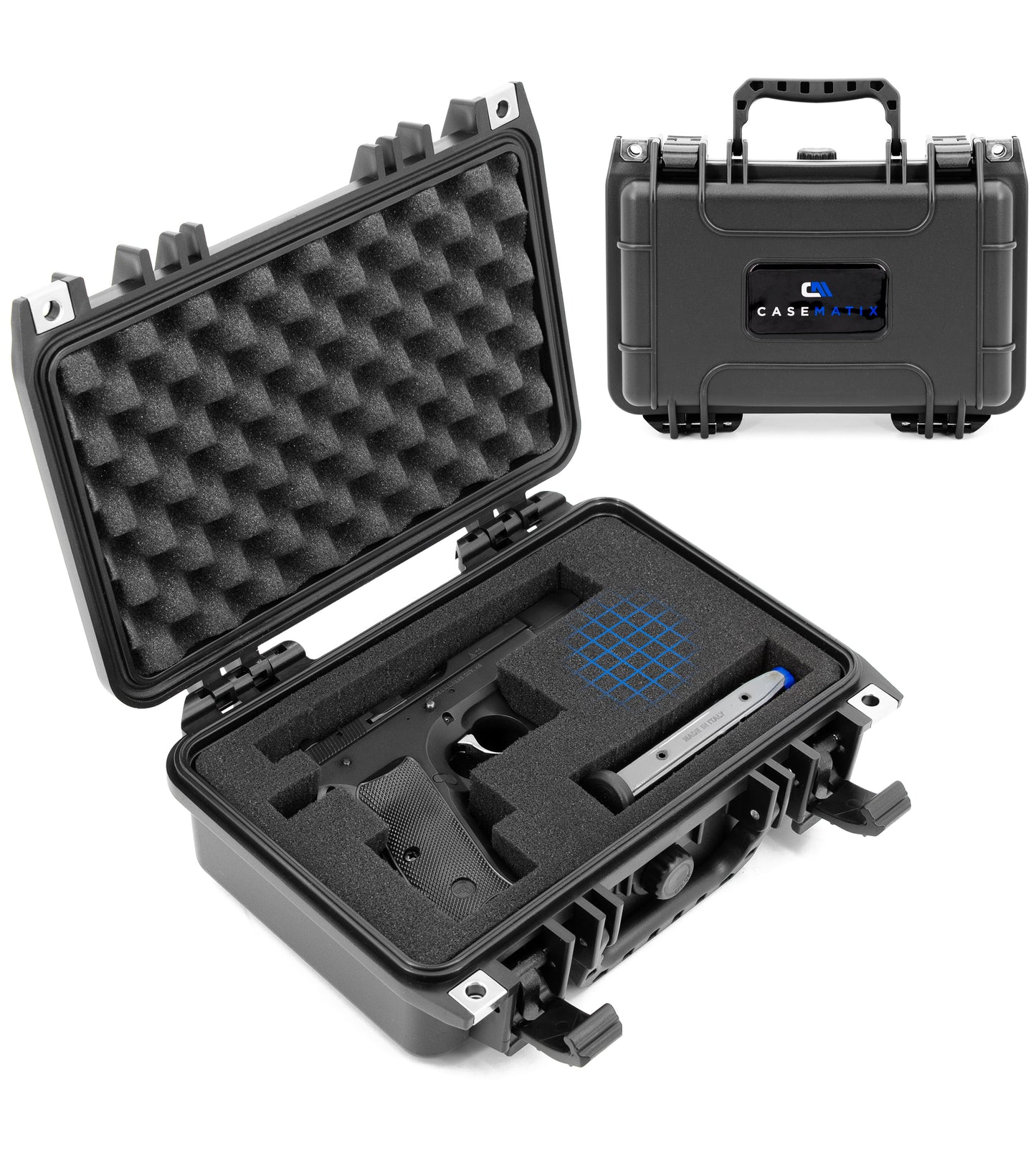 12" Hard Gun Case - Waterproof Shockproof Pistol Case with Customizable Foam Interior for 9mm Handgun & Accessories Storage
