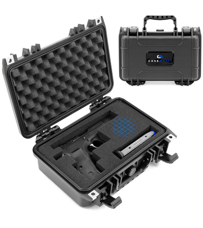 12" Hard Gun Case - Waterproof Shockproof Pistol Case with Customizable Foam Interior for 9mm Handgun & Accessories Storage