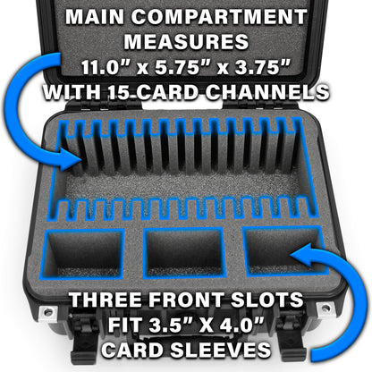 Graded Card Storage Box with 15 Slots fits SGC BGS PSA Sports Trading Cards - Waterproof Case for Toploader Slabs with Travel Handle & Lock Rings