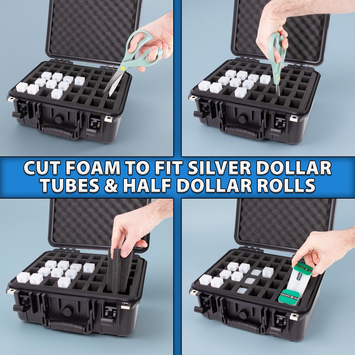 13" Coin Tube Case – Waterproof Coin Storage Organizer Holds 40 Penny, Nickel, Dime & Quarter Coin Rolls or Customize for Half Dollar or Silver Eagle