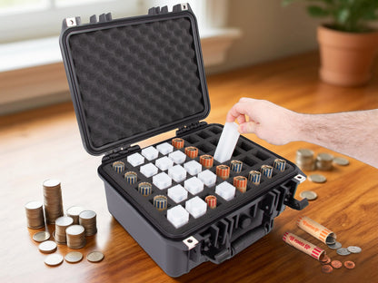 13" Coin Tube Case – Waterproof Coin Storage Organizer Holds 40 Penny, Nickel, Dime & Quarter Coin Rolls or Customize for Half Dollar or Silver Eagle