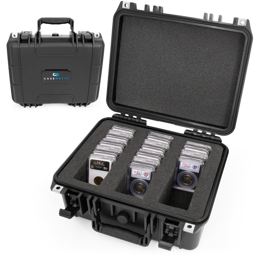 Graded Coin Case Compatible with 55+ PCGS or NGC Coin Slabs, Waterproof Coin Storage Box with Customizable Foam