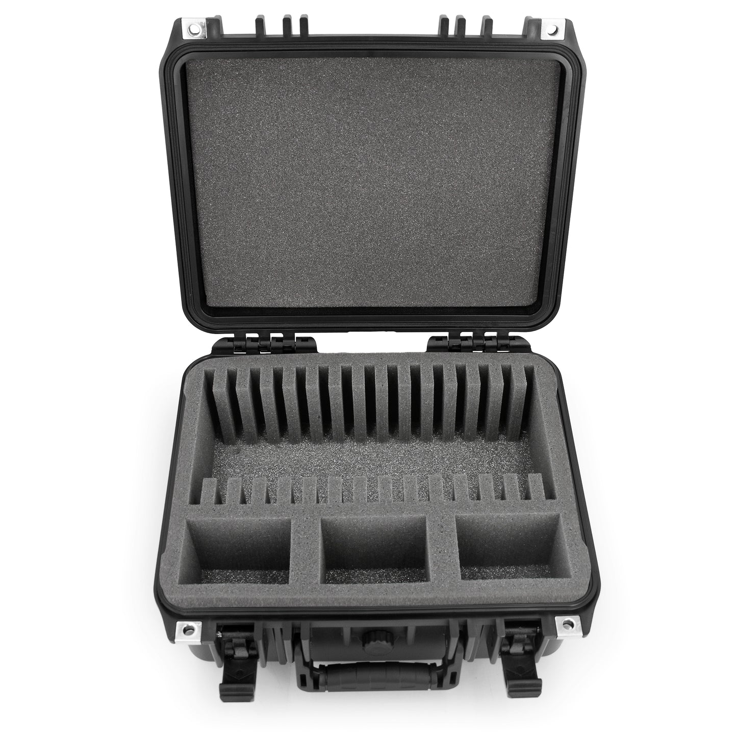 Graded Card Storage Box with 15 Slots fits SGC BGS PSA Sports Trading Cards - Waterproof Case for Toploader Slabs with Travel Handle & Lock Rings