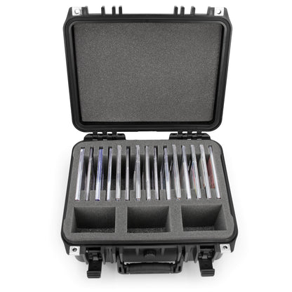Graded Card Storage Box with 15 Slots fits SGC BGS PSA Sports Trading Cards - Waterproof Case for Toploader Slabs with Travel Handle & Lock Rings