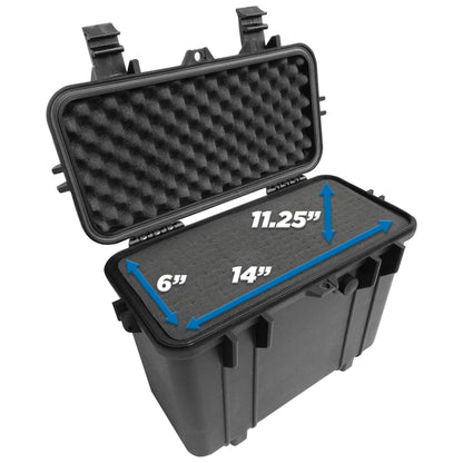 15" Waterproof Hard Travel Case with Padlock Rings and Customizable Foam - Fits Accessories up to 14” x 6” x 11.25”