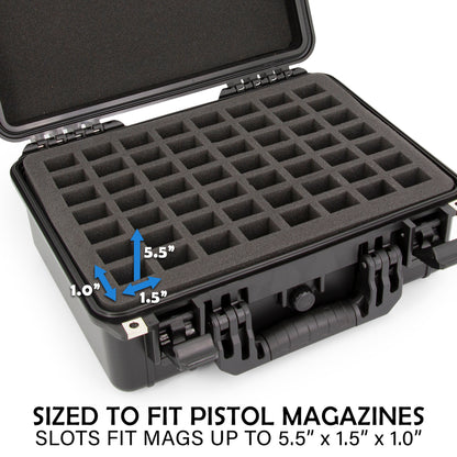 56 Pistol Magazine Storage Case - TSA Approved Waterproof Gun Magazine Storage for 9mm Magazines up to 5.5" with Lockable Design