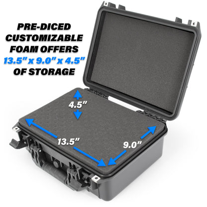 16" Waterproof Hard Case with Customizable Foam for Portable Electronics, Tools and Accessories - Hard Shell Plastic Case with Pre-Diced Foam Interior