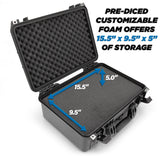 CASEMATIX 18" Waterproof Hard Travel Case with Padlock Rings and Customizable Foam - Fits Accessories up to 15.5" x 9.5" x 5"