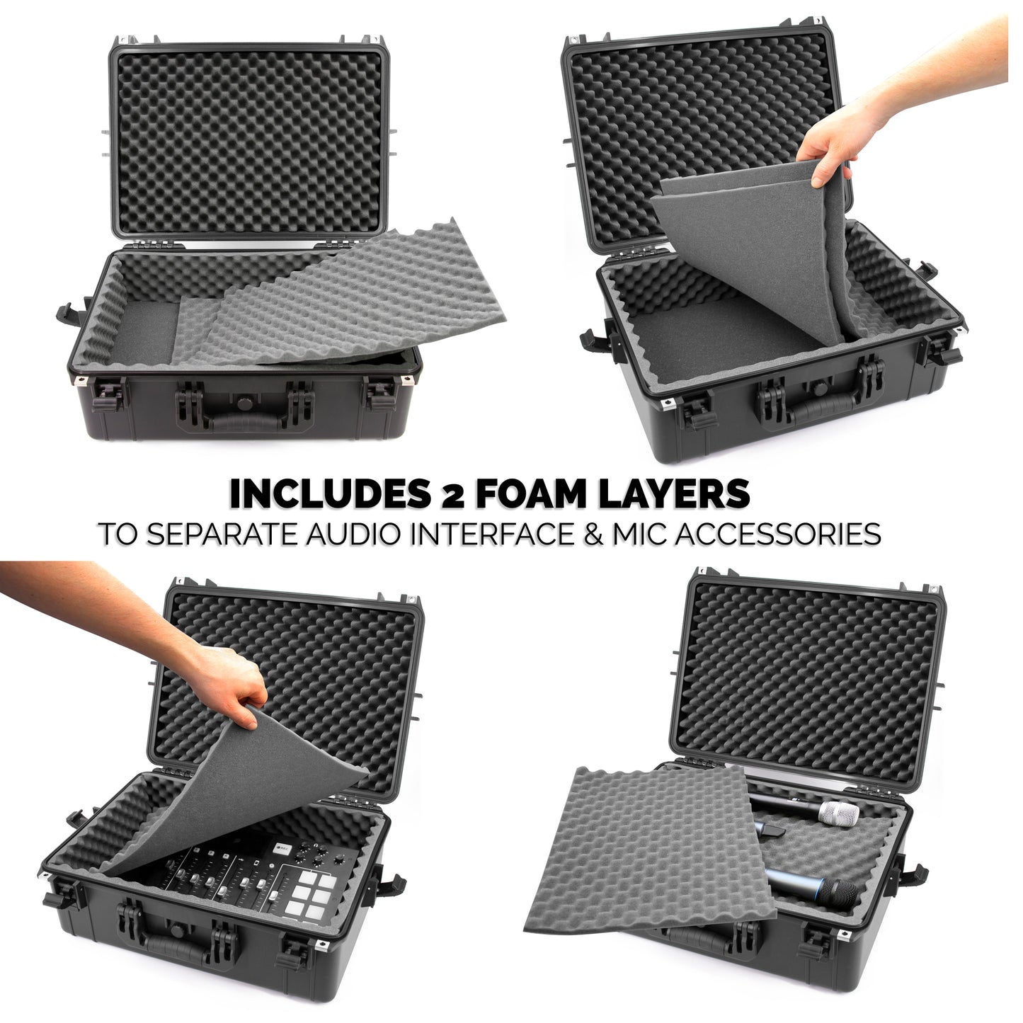 Waterproof Hard Shell Travel Case Compatible with Yamaha MG12XU Mixer within Multi-Layer Foam Protection - Fits Mixers Up to 17x12.1x5 Max