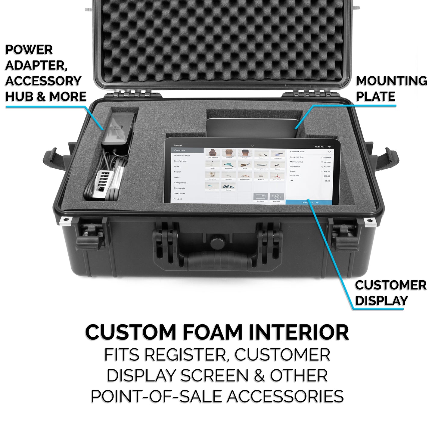 Custom Waterproof Case Compatible with Square Register POS System - Impact Resistant Foam Protection with Heavy Duty Latches & Padlock Holes