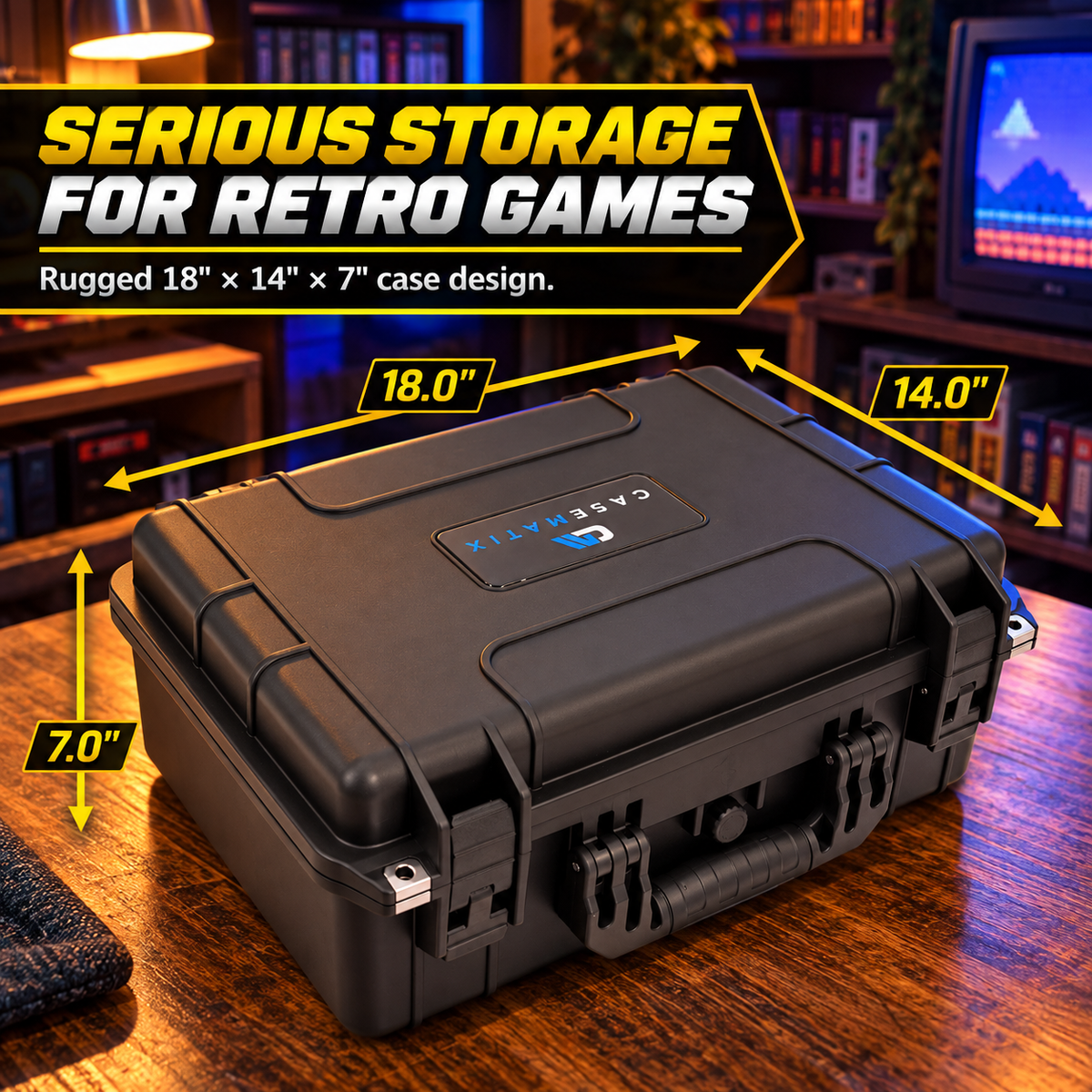 CASEMATIX Retro Game Cartridge Storage Case for N64, SNES & Atari 2600, Holds 48 N64 or 36 SNES Games, Waterproof Hard Shell with 12 Foam Slots