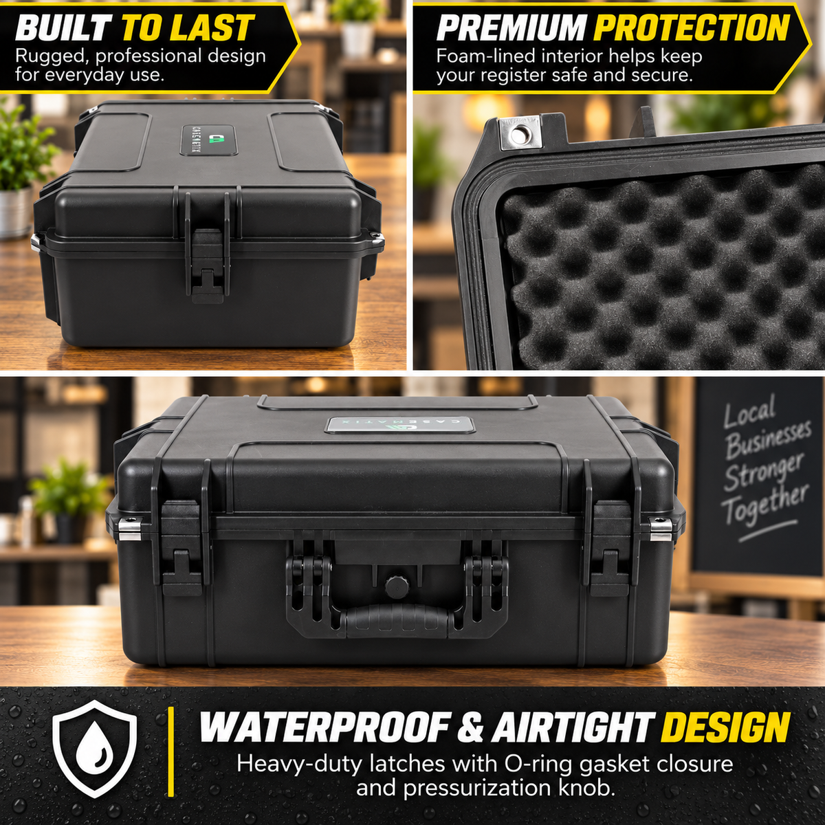 Custom Waterproof Case Compatible with Square Register POS System - Impact Resistant Foam Protection with Heavy Duty Latches & Padlock Holes