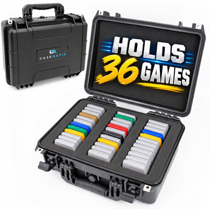 Travel Case for N64 Game Storage, Holds 36 Cartridges, 16" Waterproof Hard Shell Game Cartridge Organizer with Foam Dividers