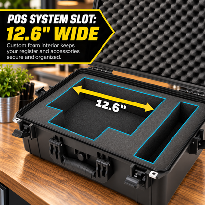 Custom Waterproof Case Compatible with Square Register POS System - Impact Resistant Foam Protection with Heavy Duty Latches & Padlock Holes
