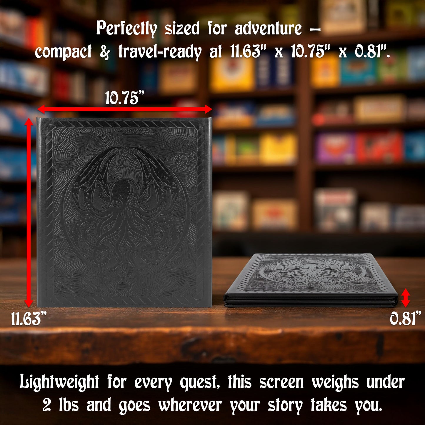 3-Panel Travel DM Screen – Compact PU Leather GM Screen with Clear Pockets & Wet-Erase Panels for Portable RPG Campaigns