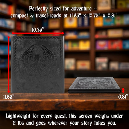 3-Panel Travel DM Screen – Compact PU Leather GM Screen with Clear Pockets & Wet-Erase Panels for Portable RPG Campaigns
