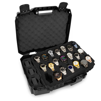 Watch Travel Case With 42 Watch Roll Holder Slots - Hard Shell Watch Case With Custom Foam Interior - Watch Storage Fits 24mm to 56mm Faces