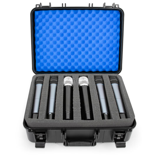 Wireless Microphone Case – Holds 12 Mics, Customizable Diced Foam, Hard Shell, Fits Shure, Sennheiser, AKG, Audio Technica Systems