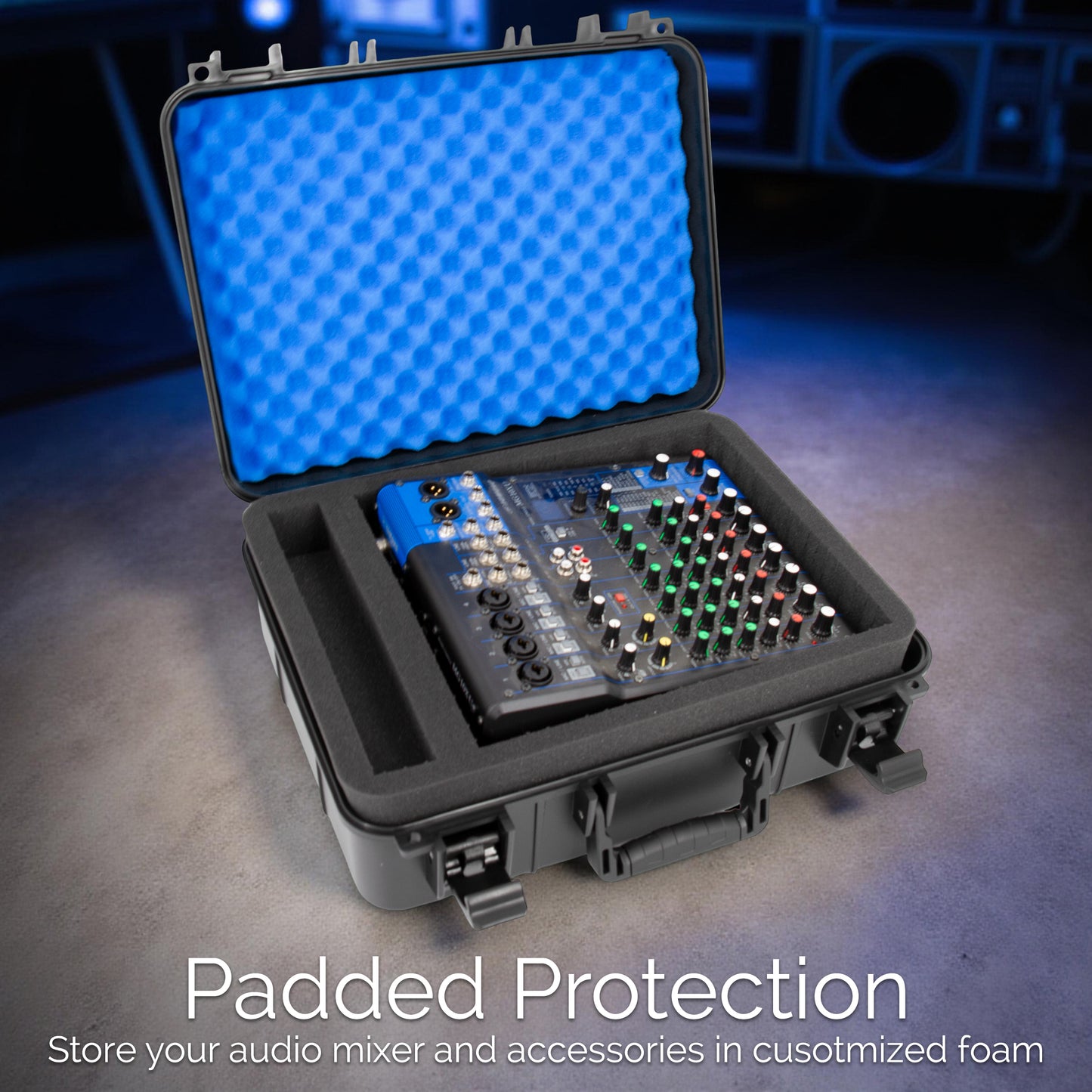 Hard Shell DJ Mixer Case – Fits Yamaha MG10XU, MG10, MG06, 10-Input Mixers, Mics, Audio Interfaces & Cables with Two Customizable Foam Trays