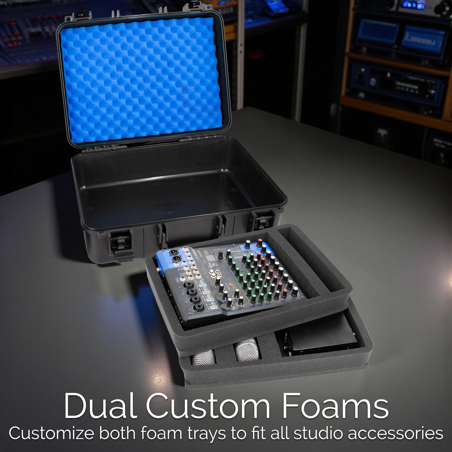 Hard Shell DJ Mixer Case – Fits Yamaha MG10XU, MG10, MG06, 10-Input Mixers, Mics, Audio Interfaces & Cables with Two Customizable Foam Trays