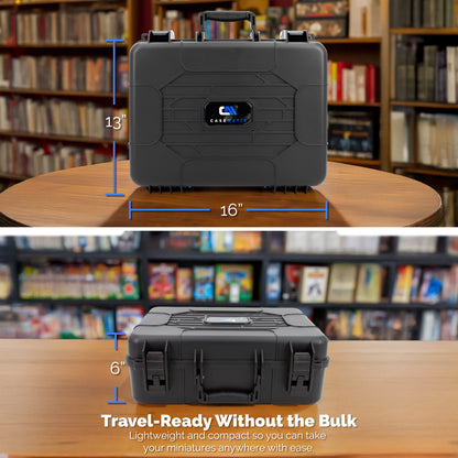 Hard Shell Miniature Case with 80 slots and customizable foam for large minis. Fits Warhammer 40K, DnD, RPG figures and more.