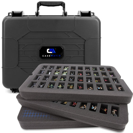 Hard Shell Miniature Case with 80 slots and customizable foam for large minis. Fits Warhammer 40K, DnD, RPG figures and more.