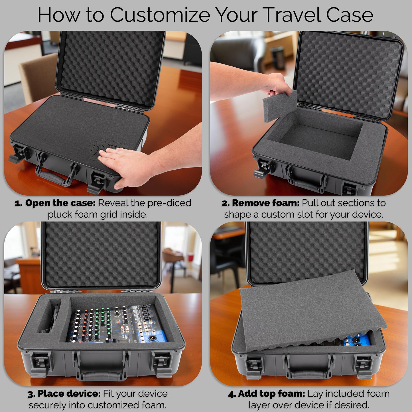 Hard Shell DJ Mixer Travel Case with Customizable Foam Compatible with Yamaha MG10XU, MG10, MG06 10 Input Stereo Mixer Effects and Cables