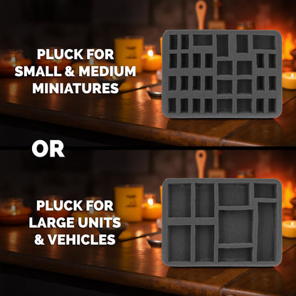 Travel-Ready Miniature Case with Hard Shell & Pluckable Foam – Fits Warhammer 40K, DND, RPG Minis, Large Units, Vehicles, and Figures