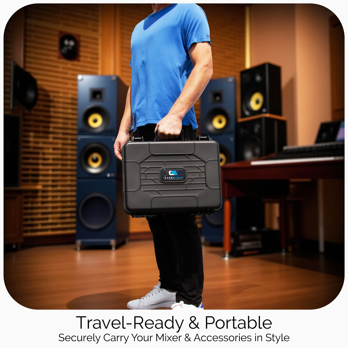 Hard Shell DJ Mixer Case – Fits Yamaha MG10XU, MG10, MG06, 10-Input Mixers, Mics, Audio Interfaces & Cables with Two Customizable Foam Trays