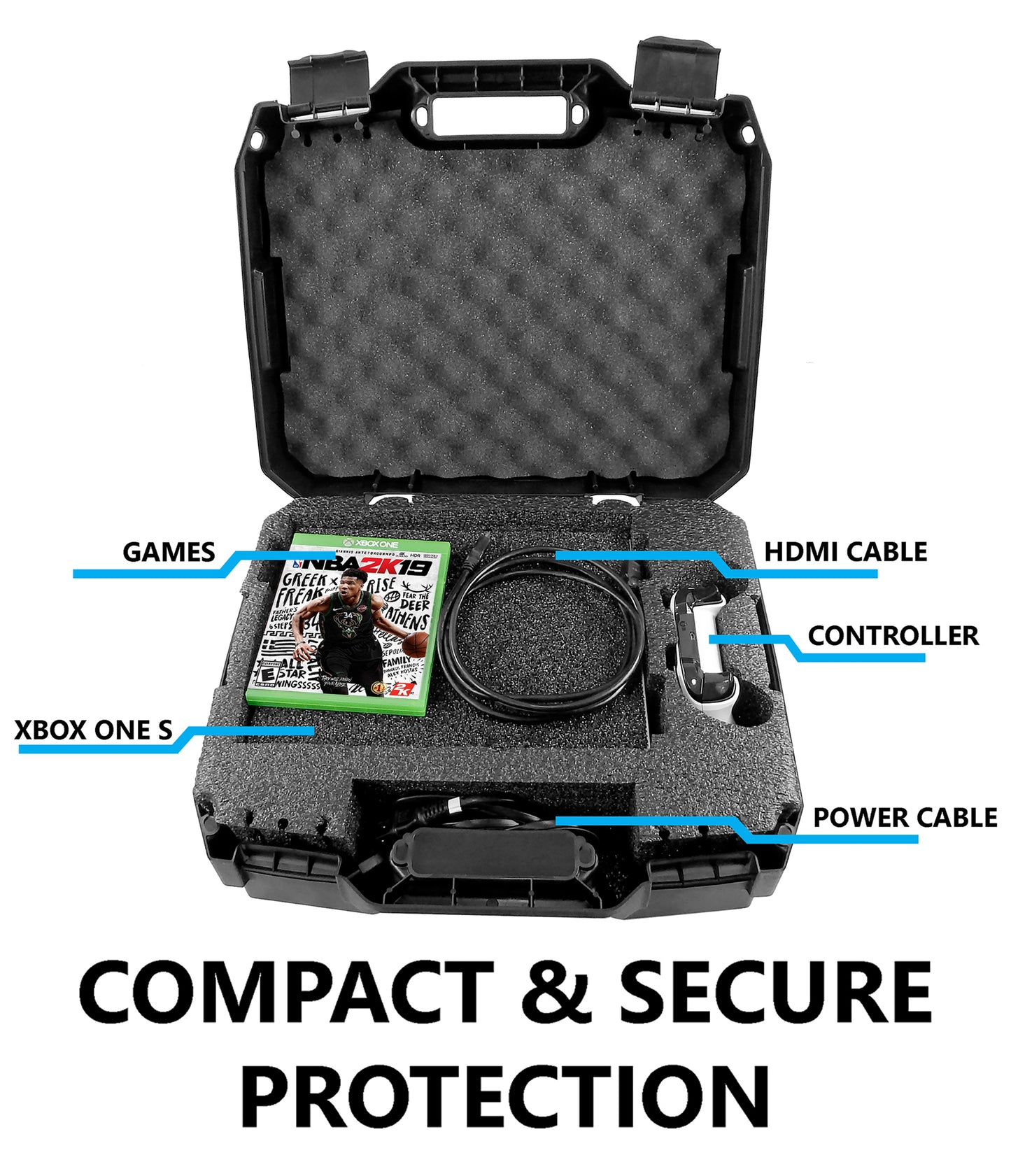 Xbox One S Travel Case - Hard Shell Carrying Case with Custom Foam for Console, Controller & Accessories