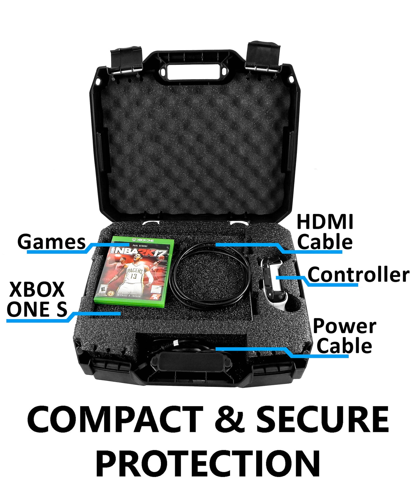 Xbox One S Travel Case - Hard Shell Carrying Case with Custom Foam for Console, Controller & Accessories