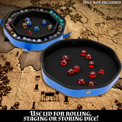 Dice Tray and Storage Case for Up to 115 RPG Dice - Dice Tray for Rolling with Magnetic Snaps, Embossed Design & Non-Scratch Interior