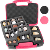 CASEMATIX Rock Collection Travel Case - 30 Slot Rock Collection Box with Two Pre-Cut Foam Trays, Protective Crystal Storage Travel Case with Customizable Foam Section!