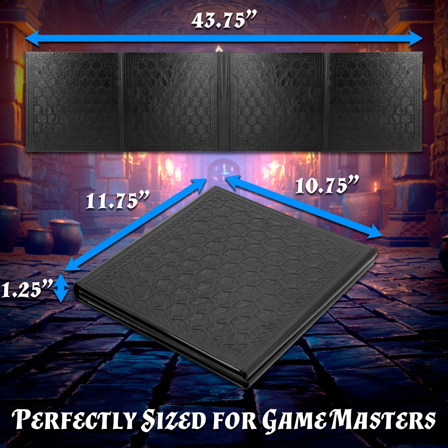 Faux Leather 4-Panel DM Screen – Embossed Folding GM Screen with Wet-Erase Pockets for Tabletop RPGs – Black or Brown (Inserts Not Included)